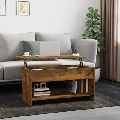 The Living Store Klubska mizica dimljeni hrast 102x50x52,5 cm konstruiran les - Klubska Mizica