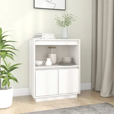 The Living Store Komoda bela 60x34x75 cm trdna borovina - Komoda