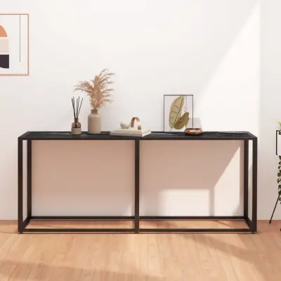 The Living Store Konzolna mizica črn marmor 180x35x75,5 cm kaljeno steklo - Konzolna Mizica