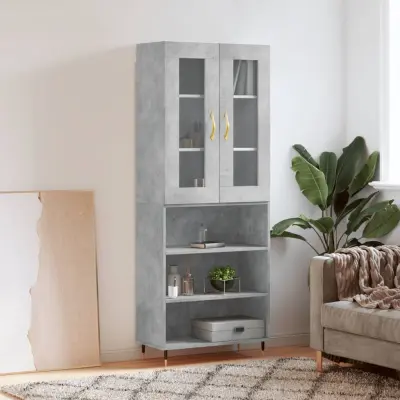 The Living Store Visoka komoda betonsko siva 69,5x34x180 cm inženirski les - Visoka Omarica