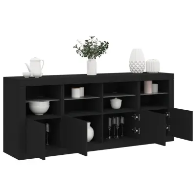 The Living Store Komoda z LED lučkami črna 163x37x67 cm - Komoda