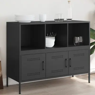 The Living Store Komoda črna 100,5x39x79 cm hladno valjano jeklo - Komoda