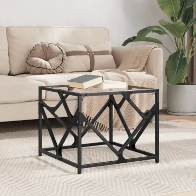 The Living Store Klubska mizica s stekleno površino 50x50x41 cm jeklo - Klubska Mizica