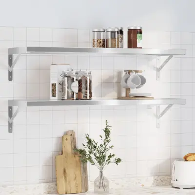 The Living Store Stenske police 2 kosa 100x30 cm srebrna nerjaveče jeklo - Stenska Polica