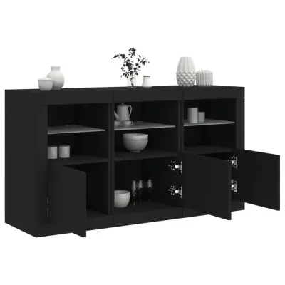 The Living Store Komoda z LED lučkami črna 123x37x67 cm - Komoda
