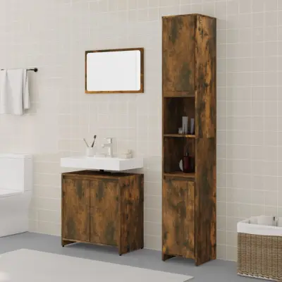 The Living Store Kopalniška garnitura 3-delna dimljeni hrast inženirski les - Komplet Kopalniškega Pohištva