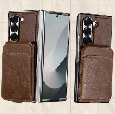 Magnetni ovitek za Samsung Galaxy Z Fold z držalom za kartice, denarnica z RFID blokiranjem coffee  Model 5