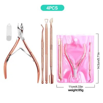 Set za manikuro (4 kosi) - ščipalnik za obnohtno kožico, potisnik, odstranjevalec in pinceta Gold