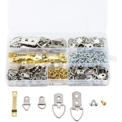 Komplet 270 kosov kovinskih obešalnikov za slikovne okvirje z D-obročki, žaginimi obešalniki in vijaki