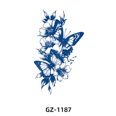 Začasna tetovaža z modrim cvetličnim vzorcem   4