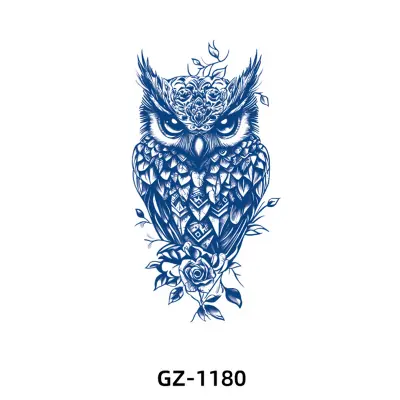 Začasna tetovaža z modrim cvetličnim vzorcem   7