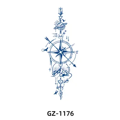 Začasna tetovaža z modrim cvetličnim vzorcem   8