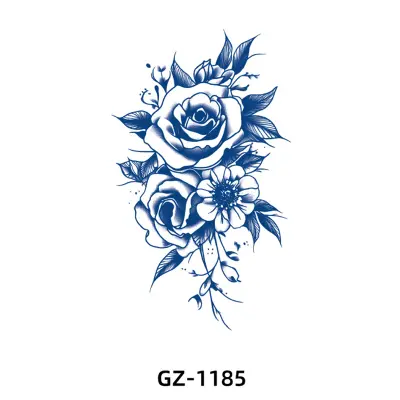 Začasna tetovaža z modrim cvetličnim vzorcem   5