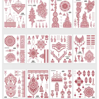 Paket 12 listov začasnih tetovaž - Rdeči kana cvetlični vzorci