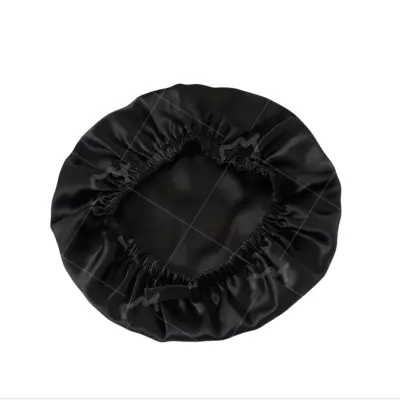 Dvojna plast 100% murve svile Sleep Cap za ženske Black