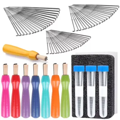 Komplet za filcanje z iglami, lesenimi ročaji in penastimi blazinicami