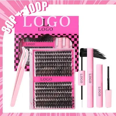 Roza komplet umetnih trepalnic | 80-100 parov | Črna