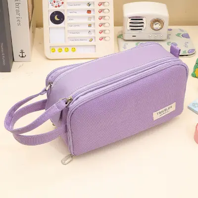 Prostorna peresnica, večplastna torba za svinčnike z zadrgo Purple