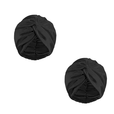 2-pak satenaste kapice za skodrane lase, dvojna plast, kapa za spanje za ženske Black