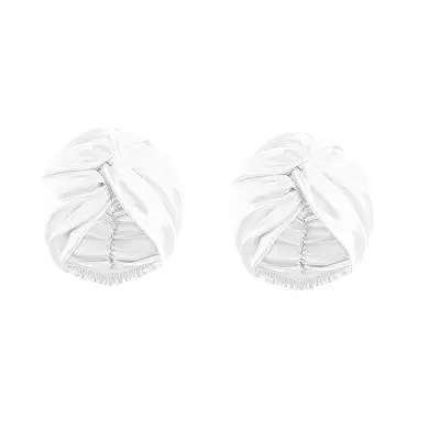 2-pak satenaste kapice za skodrane lase, dvojna plast, kapa za spanje za ženske White