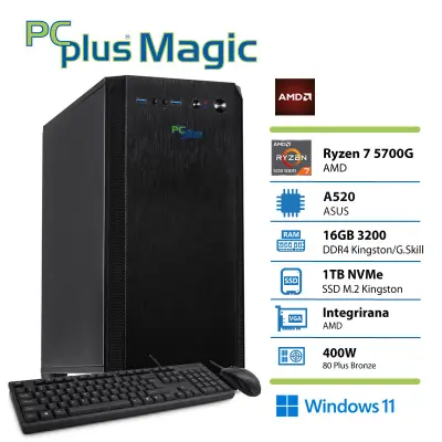 PCPLUS Magic Ryzen 7 5700G 16GB 1TB W11H namizni računalnik + tipkovnica in miška