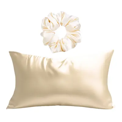 Luksuzni 2-delni satenast darilni set: prevleka za vzglavnik in elastika za lase Yellow