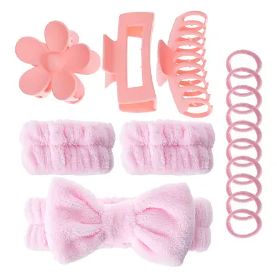 Komplet 16 mehkih trakov za lase, trak za obraz za umivanje obraza Pink