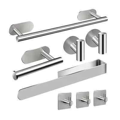 Komplet držala za brisače kvadratne oblike - 8-delni komplet kopalniške opreme Silver