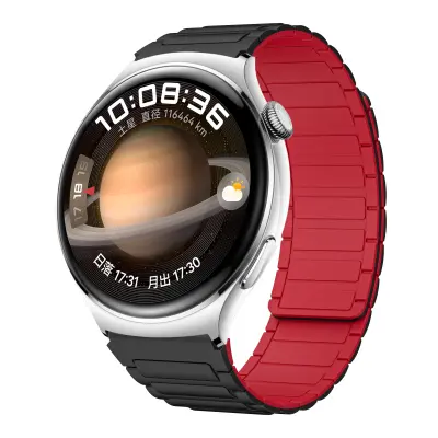 Magnetni silikonski pašček za uro za 22 mm številčnice Black+Red
