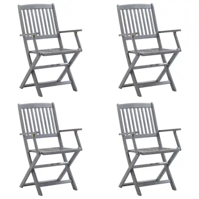 Zložljivi Vrtni Stoli - Stol za vrti 4 kosi z blazinami trden akacijev les JS2932