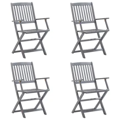 Zložljivi Vrtni Stoli - Stol za vrti 4 kosi z blazinami trden akacijev les JS2916