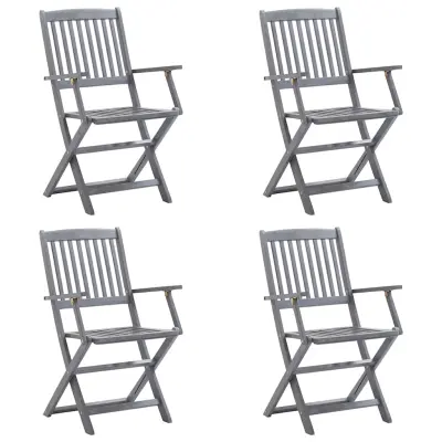 Zložljivi Vrtni Stoli - Stol za vrti 4 kosi z blazinami trden akacijev les JS2956