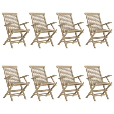 Zložljivi Vrtni Stoli - Stol za vrti 8 kosi sivi 56x61x89 cm trdna tikovina JS3192