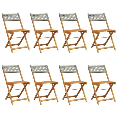 Zložljivi Vrtni Stoli - Stol za vrti 8 kosov sivi poli ratan in trden les JS3233