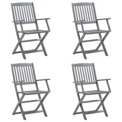 Zložljivi Vrtni Stoli - Stol za vrti 4 kosi z blazinami trden akacijev les JS2918