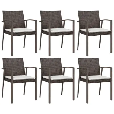 Vrtni stoli - Stol za vrt z blazinami 6 kosov rjavi 56,5x57x83 cm poli ratan JS2369