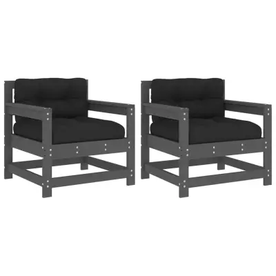 Vrtni stoli - Stol za vrt z blazino 2 kosa siva trdna borovina JS2549