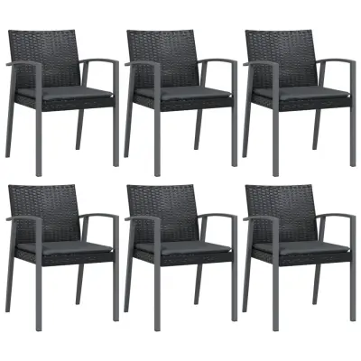 Vrtni stoli - Stol za vrt z blazinami 6 kosov črni 56,5x57x83 cm poli ratan JS2366
