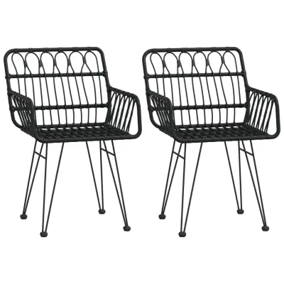 Vrtni Stoli - Stol za vrt 2 kosa z naslonom za roke črn 56x64x80 cm PE ratan JS531