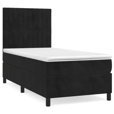 Box spring postelja - Vzmetna postelja z vzmetnico črn 90x190 cm žamet SL19623