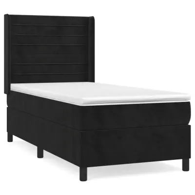 Box spring postelja - Vzmetna postelja z vzmetnico črna 90x200 cm žamet SL20500