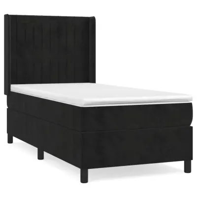 Box spring postelja - Vzmetna postelja z vzmetnico črna 90x200 cm žamet SL14190