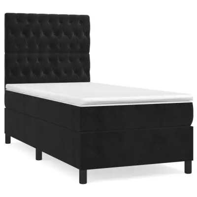 Box spring postelja - Vzmetna postelja z vzmetnico črn 90x190 cm žamet SL13330