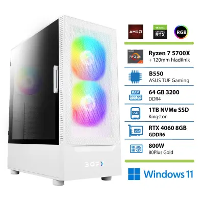 BOFX VOLANTIS WHITE R7-5700X 64GB 1TB RTX4060 W11H gaming namizni računalnik