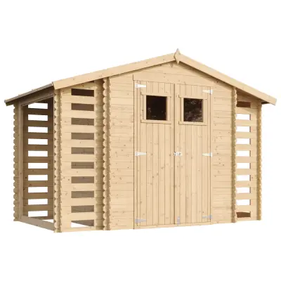 Lesena vrtna lopa - 328x206xH218 cm/ 5,47 m2 - Vrtna hiša s podi - TIMBELA M391+M391G