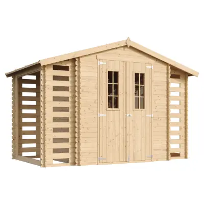 Lesena vrtna lopa - 328x206xH218 cm/ 5,47 m2 - Vrtna hiša s podi - TIMBELA M391C+M391G