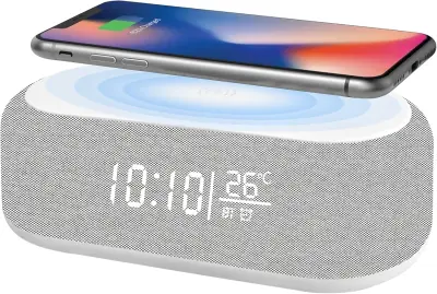 Digitalna budilka, Bluetooth digitalna avdio budilka - 9 barvna nočna lučka, Bluetooth zvočnik, brezžični polnilnik za iPhone/Samsung, prika