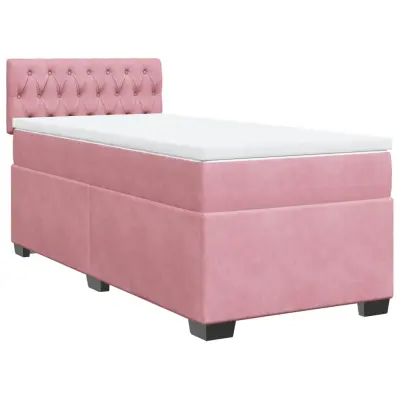 Box spring postelja - Vzmetna postelja z vzmetnico roza 80x200 cm žamet SL18255