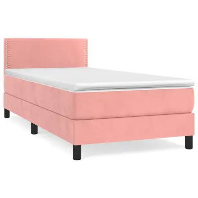 Box spring postelja - Vzmetna postelja z vzmetnico roza 100x200 cm žamet SL6927