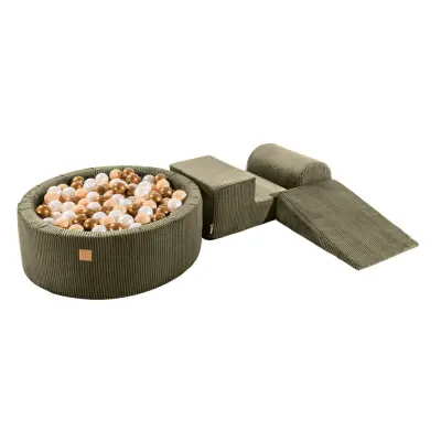 Otroški motorični poligon – igralna pena s 4 elementi in bazenom, 100 žogic, Aesthetic, Kaki